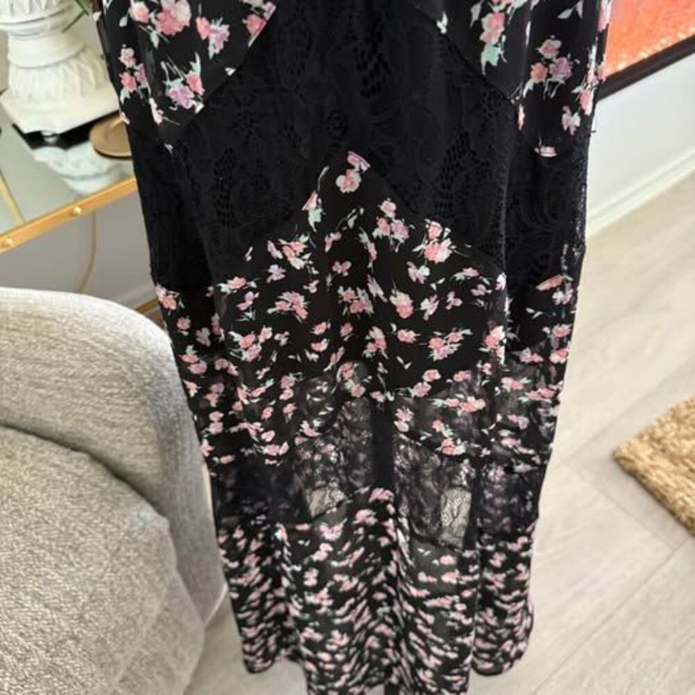 Black Floral Maxi Dress Women Small Boho Lace Layered Spaghetti Straps Size L - Picture 13 of 14